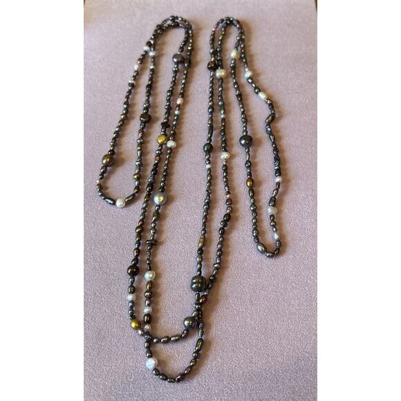 Freshwater Pearl Necklace 70" seed pearls gray white brown no clasp EUC - Picture 7 of 8